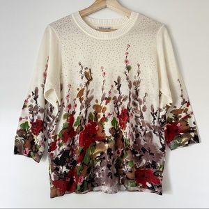 New White Floral Print 3/4 Sleeves
